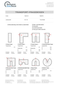Transport-Fragebogen zum Ausfüllen für den Aufstellservice